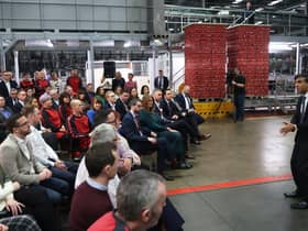 Rishi Sunak speaks to local business leaders in Lisburn, County Antrim, Northern Ireland (Picture: Liam McBurney/PA)