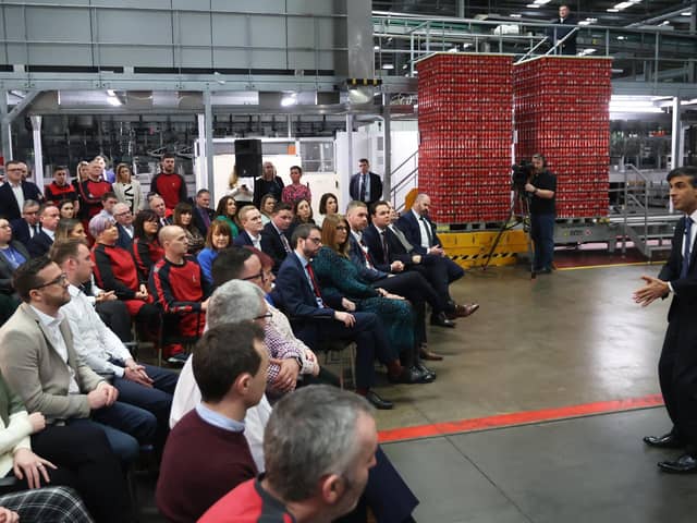 Rishi Sunak speaks to local business leaders in Lisburn, County Antrim, Northern Ireland (Picture: Liam McBurney/PA)
