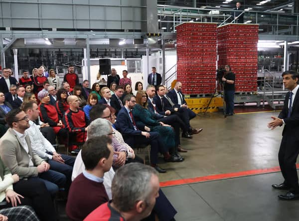 Rishi Sunak speaks to local business leaders in Lisburn, County Antrim, Northern Ireland (Picture: Liam McBurney/PA)