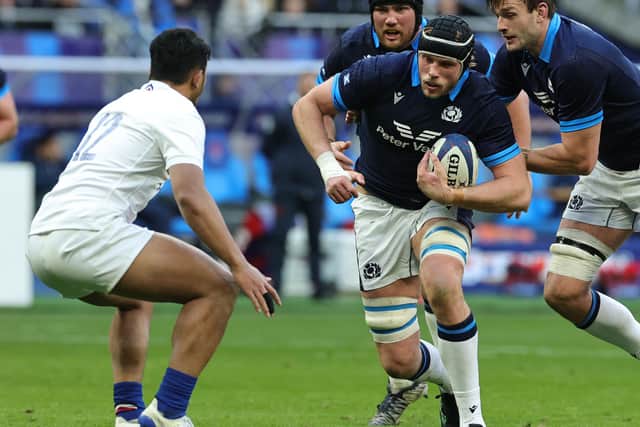 Jonny Gray is favourite to replace the suspended Grant Gilchrist in Scotland's second row for the Six Nations clash with Ireland after stepping off the bench in the defeat to France in Paris. (Photo by David Rogers/Getty Images)
