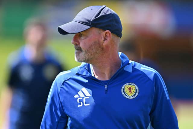Scotland's head coach Steve Clarke leads a training session at the team's base camp in Garmisch-Partenkirchen on the eve of their Euro 2024 Group A football match against Switzerland. (Photo by MIGUEL MEDINA/AFP via Getty Images)
