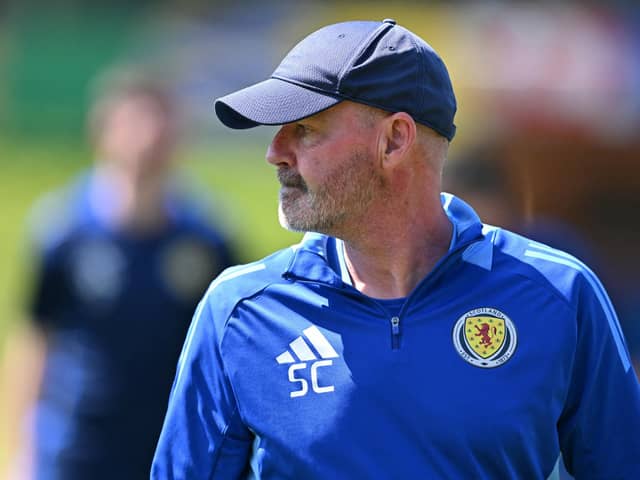Scotland's head coach Steve Clarke leads a training session at the team's base camp in Garmisch-Partenkirchen on the eve of their Euro 2024 Group A football match against Switzerland. (Photo by MIGUEL MEDINA/AFP via Getty Images)