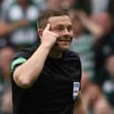Referee John Beaton used his head to keep a firm grip on derby proceedings as Celtic Park yesterday.  (Photo by Craig Foy / SNS Group)