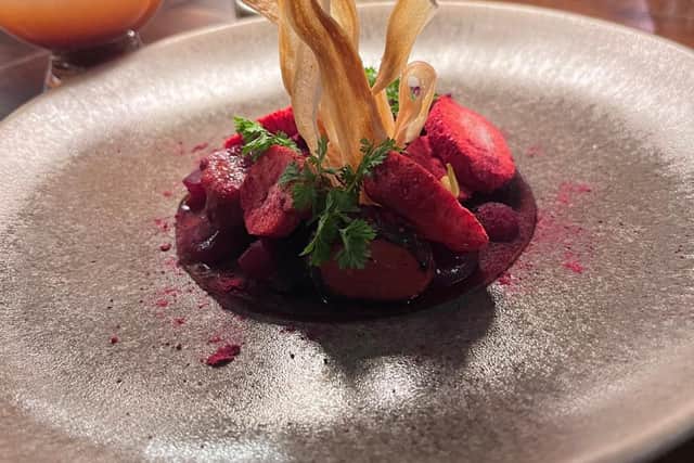 Strawberries and beetroot at Sauvage restaurant, Alberta. Pic: Aine Fox/PA
