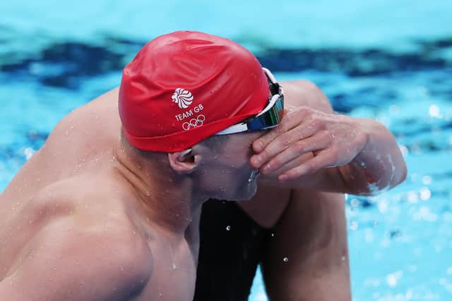Duncan Scott reacts finishing in fourth place after the Men’s 200m Freestyle final at the Paris Olympics. (Photo by Clive Rose/Getty Images)