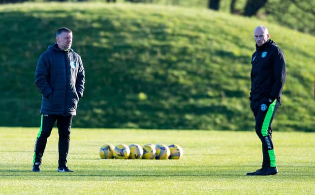 Caretaker Manager David Gray (right) and Eddie May oversee training.