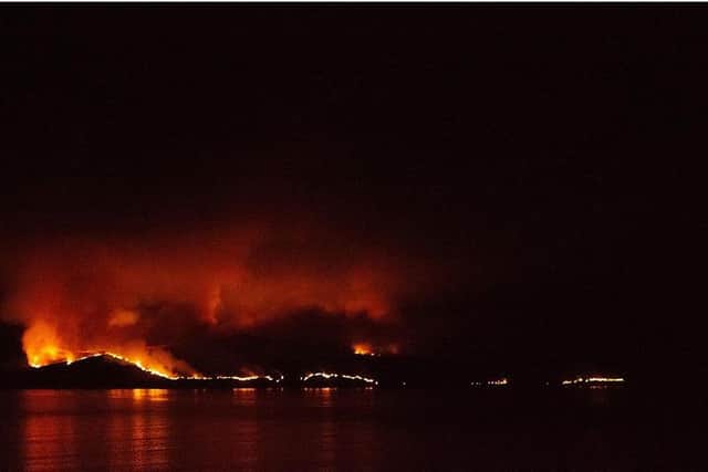 The fire spread quickly across the 200-hectare island, which was used for biological testing during World War Two. PIC: Donna Hopton/Gairloch Marine Wildlife/wildlifeandgin.co.uk.
