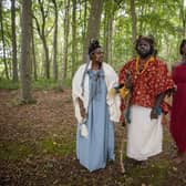 Self-proclaimed King Atehehe, Queen Nandi and handmaiden Asnat set up camp in Jedburgh.