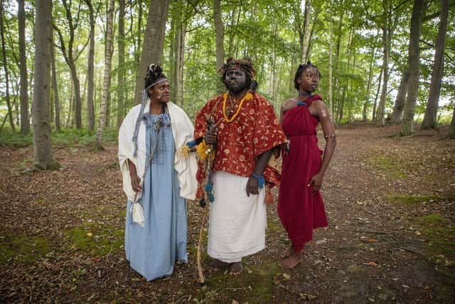 Self-proclaimed King Atehehe, Queen Nandi and handmaiden Asnat set up camp in Jedburgh. 
