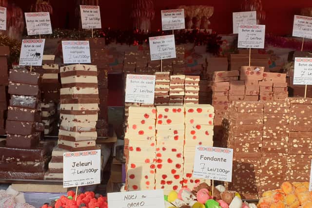 Many of the stalls in the market sell sweet treats including chocolate and nougat, candies, cubes of marshmallow and caramelised nuts and fruit.
