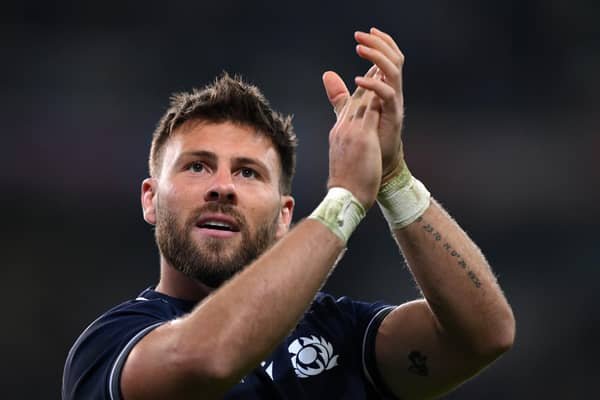 Ali Price applauds the Scotland fans after the victory over Romania. The scrum-half will start against Ireland. (Photo by Laurence Griffiths/Getty Images)