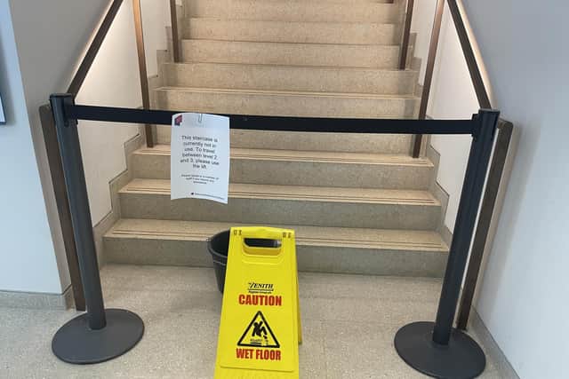 A stairwell at the south end of the National Gallery building in Edinburgh was closed after water began leaking into a newly refurbishment part of the complex.