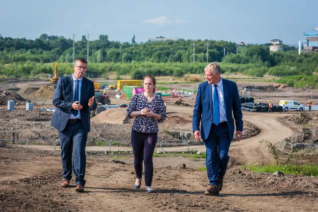 Des Murray, chief executive of North Lanarkshire Council; Kate Forbes MSP, finance and economy secretary; Nick Davies, director of Ravenscraig.