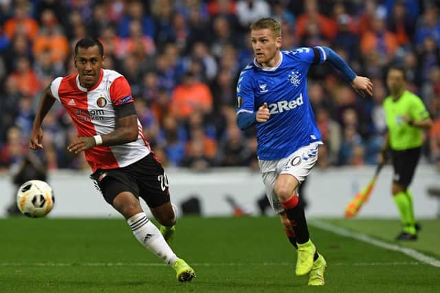 Renato Tapia in action for Feyenoord against Rangers at Ibrox