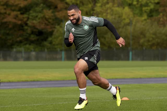 Celtic defender Cameron Carter-Vickers gears up for the visit of Hibs during training.
