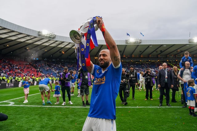 Rangers’ Kemar Roofe celebrates with the Scottish Cup during the Scottish Cup final at Hampden Park, Glasgow. Picture date: Saturday May 21, 2022.