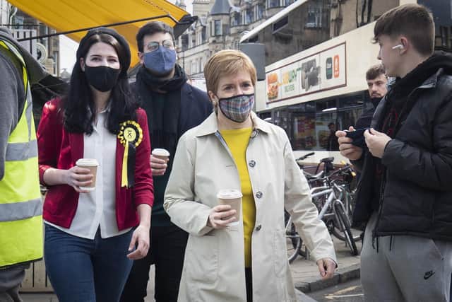 The First Minister called at several shops while campaigning in Bruntsfield on Friday   Photo: Jane Barlow/PA Wire