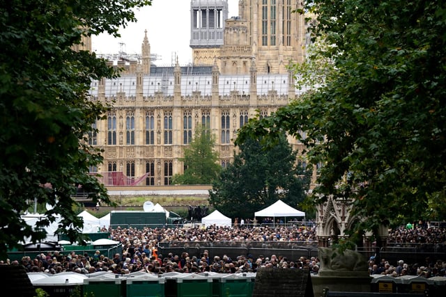 Members of the public in the queue in Westminster, central London, as they wait to view Queen Elizabeth II lying in state ahead of her funeral on Monday. Picture date: Thursday September 15, 2022.