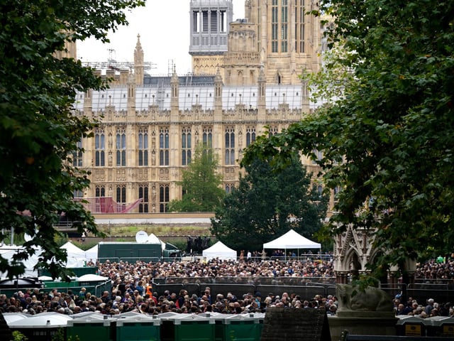 Members of the public in the queue in Westminster, central London, as they wait to view Queen Elizabeth II lying in state ahead of her funeral on Monday. Picture date: Thursday September 15, 2022.