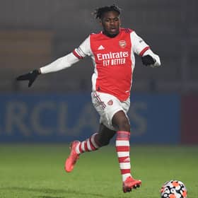 Dundee United loan signing Tim Akinola in action during the Premier League 2 match between Arsenal U23 and West Ham United U23 on January 14. (Photo by David Price/Arsenal FC via Getty Images)