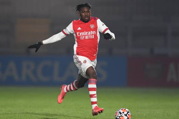 Dundee United loan signing Tim Akinola in action during the Premier League 2 match between Arsenal U23 and West Ham United U23 on January 14. (Photo by David Price/Arsenal FC via Getty Images)
