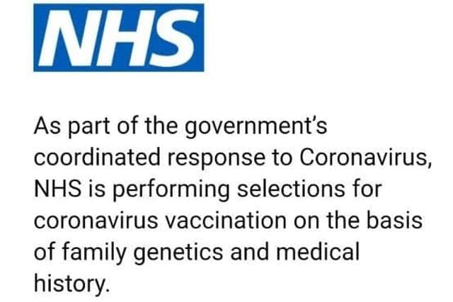A scam covid vaccine email received by a member of the public.