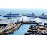 Three P&O ferries, Spirit of Britain, Pride of Canterbury and Pride of Kent moor up in the cruise terminal at the Port of Dover in Kent as the company has suspended sailings ahead of a "major announcement" but insisted it is "not going into liquidation".