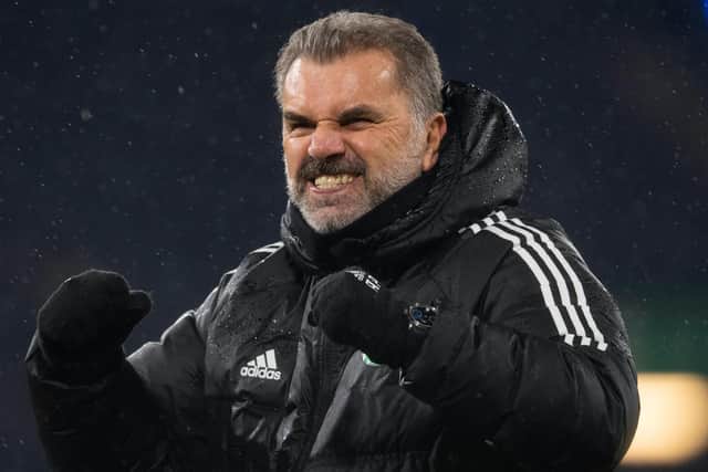 Celtic manager Ange Postecoglou celebrates at full time after the Viaplay Cup Semi Final win over Kilmarnock at Hampden. (Photo by Craig Foy / SNS Group)