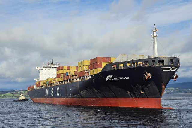 The Port of Greenock on the Firth of Clyde hosted the 300-metre long, 75,000-tonne MSC Magnum VII, which can carry 6,750 containers.