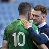 Scotland's Stuart Hogg with Johnny Sexton at full time after the Guinness Six Nations match between Scotland and Ireland at BT Murrayfield (Photo by Ross MacDonald / SNS Group)