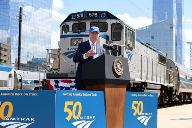 US President celebrating Amtrak's 50th birthday in Philadelphia last Friday. (Picture: Olivier Douliery/AFP/Getty Images)