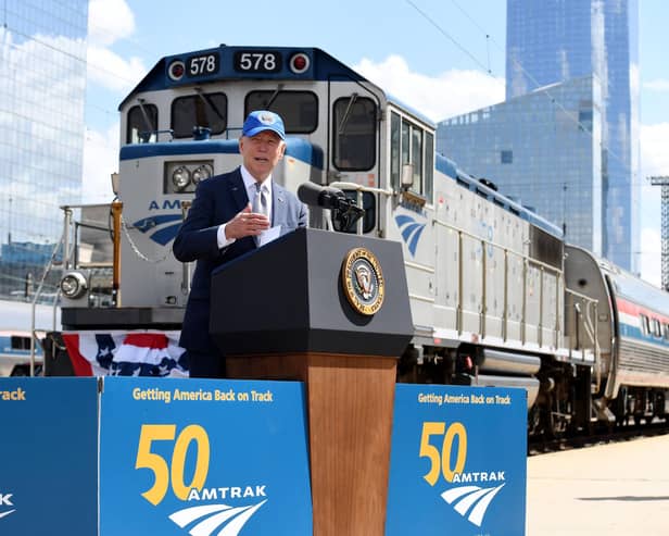 US President celebrating Amtrak's 50th birthday in Philadelphia last Friday. (Picture: Olivier Douliery/AFP/Getty Images)