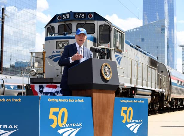 US President celebrating Amtrak's 50th birthday in Philadelphia last Friday. (Picture: Olivier Douliery/AFP/Getty Images)