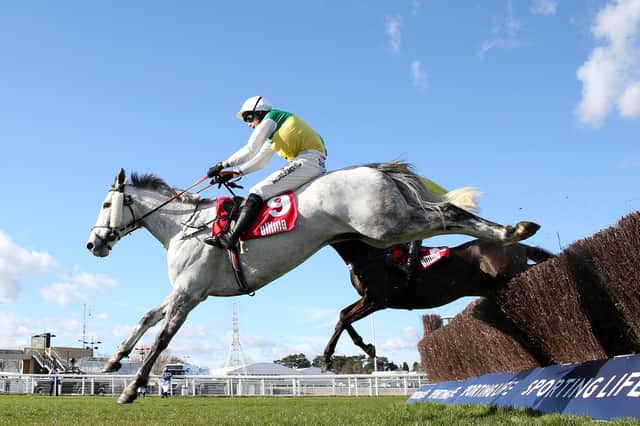 Vintage Clouds ridden by Ryan Mania jumps the last en route to winning the Ultima Handicap Chase on Day One of the Cheltenham Festival. Picture: Michael Steele/Getty Images