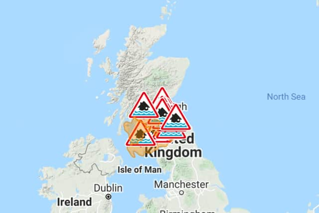 The Scottish Environmental Agency has issued five flood alerts and 17 flood warnings.