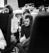 Joe Egan – wearing glasses – pictured during a Stealers Wheel recording session
