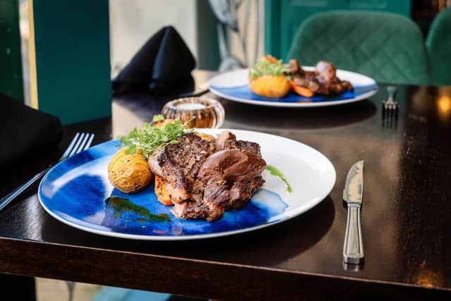 Pan-seared Scotch Beef Ribeye Steak with Hasselback Potato, Beef Fat Carrot, Glazed Shallot and Chocolate Butter