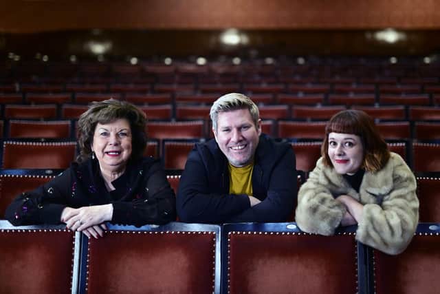 Elaine C Smith, Mark Nelson and Zara Gladman launched the programme for the Glasgow International Comedy Festival at the King's Theatre. Picture: John Devlin
