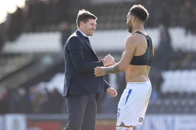 Rangers manager Steven Gerrard (left) celebrates with defender Connor Goldson after the 2-1 win over St Mirren in Paisley. (Photo by Craig Williamson / SNS Group)