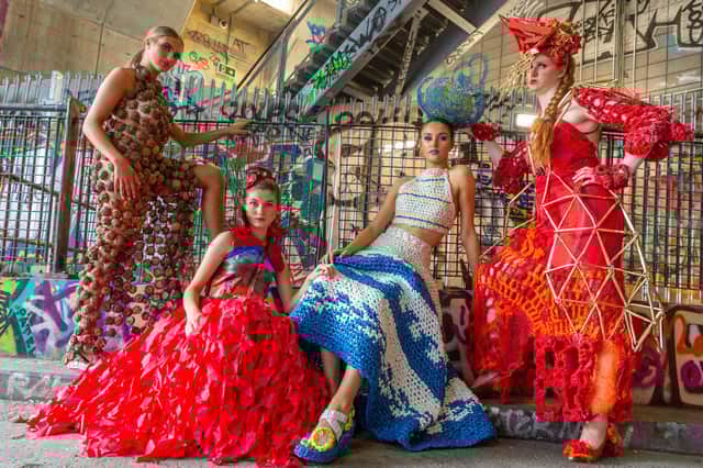 Unlike fast fashion, clothes at Junk Kouture, the world's biggest youth sustainability fashion event, are made from recycled waste (Picture: Antony Jones/Getty Images for Junk Kouture)