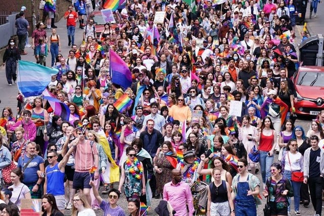 Placards were held during Pride 2022