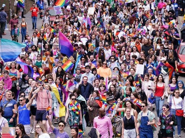 Placards were held during Pride 2022