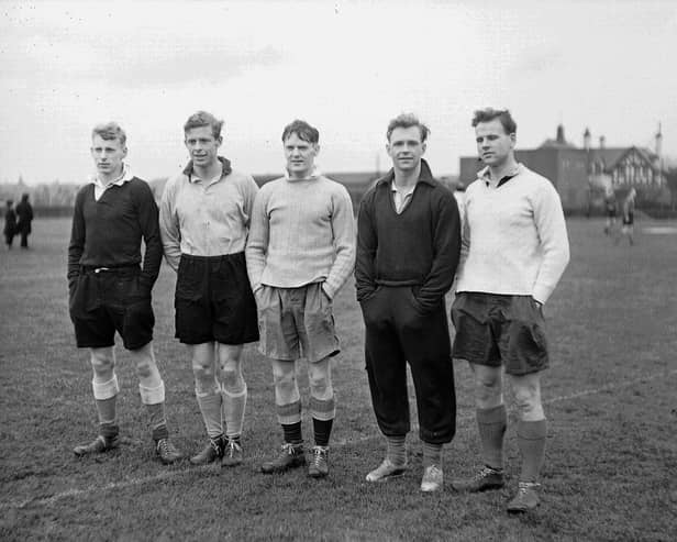 E McKeating, centre, with Scotland teammates K Scotland, A Smith, K MacDonald and J Swan