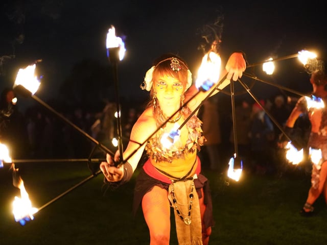 Performers during the Samhuinn Fire Festival in Holyrood Park, Edinburgh. Photo: Andrew Milligan/PA Wire