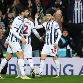 Mikey Johnston (right) celebrates scoring his first goal for West Brom following his loan move from Celtic. (Photo by Catherine Ivill/Getty Images)
