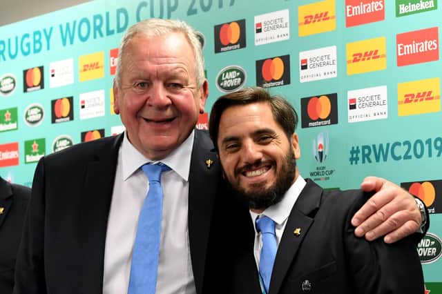 Agustin Pichot, right, with World Rugby chairman Bill Beaumont.