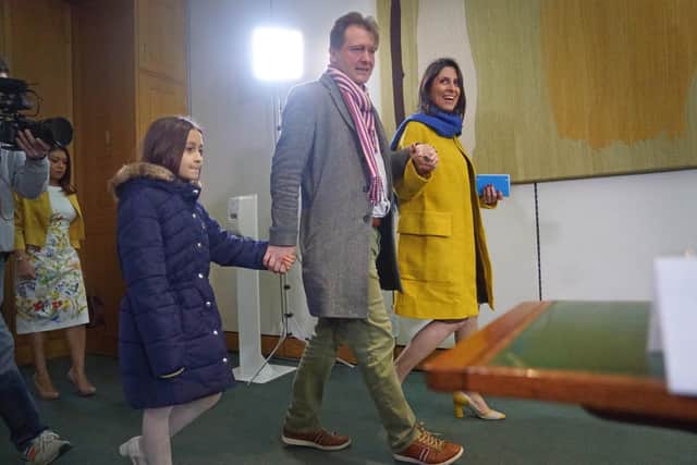 Nazanin Zaghari-Ratcliffe, Richard Ratcliffe and their daughter Gabriella arrive for a press conference hosted by their local MP Tulip Siddiq in the Macmillan Room, Portcullis House, following her release from detention in Iran last week. Picture: Victoria Jones/Getty Images