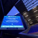 A big screen graphic announcing the fixture being called off before the expected Premier League match between Everton and Manchester City at Goodison Park on December 28 2020 in Liverpool, England. (Photo by Tony McArdle/Everton FC via Getty Images)