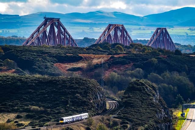Vivarail's better-powered train on a trip across the non-electrified Forth Bridge. Picture: Network Rail