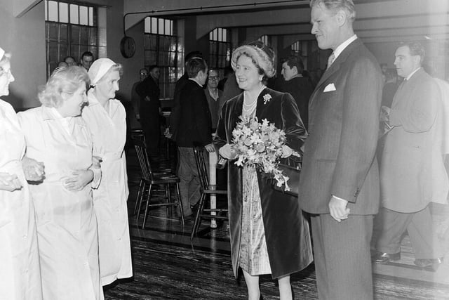 The Queen Mother visits the North British Rubber Company in November 1960.